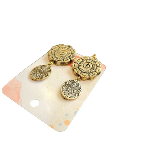 NWT - Unique Gold Tribal Floral Earrings - Picture 6 of 8